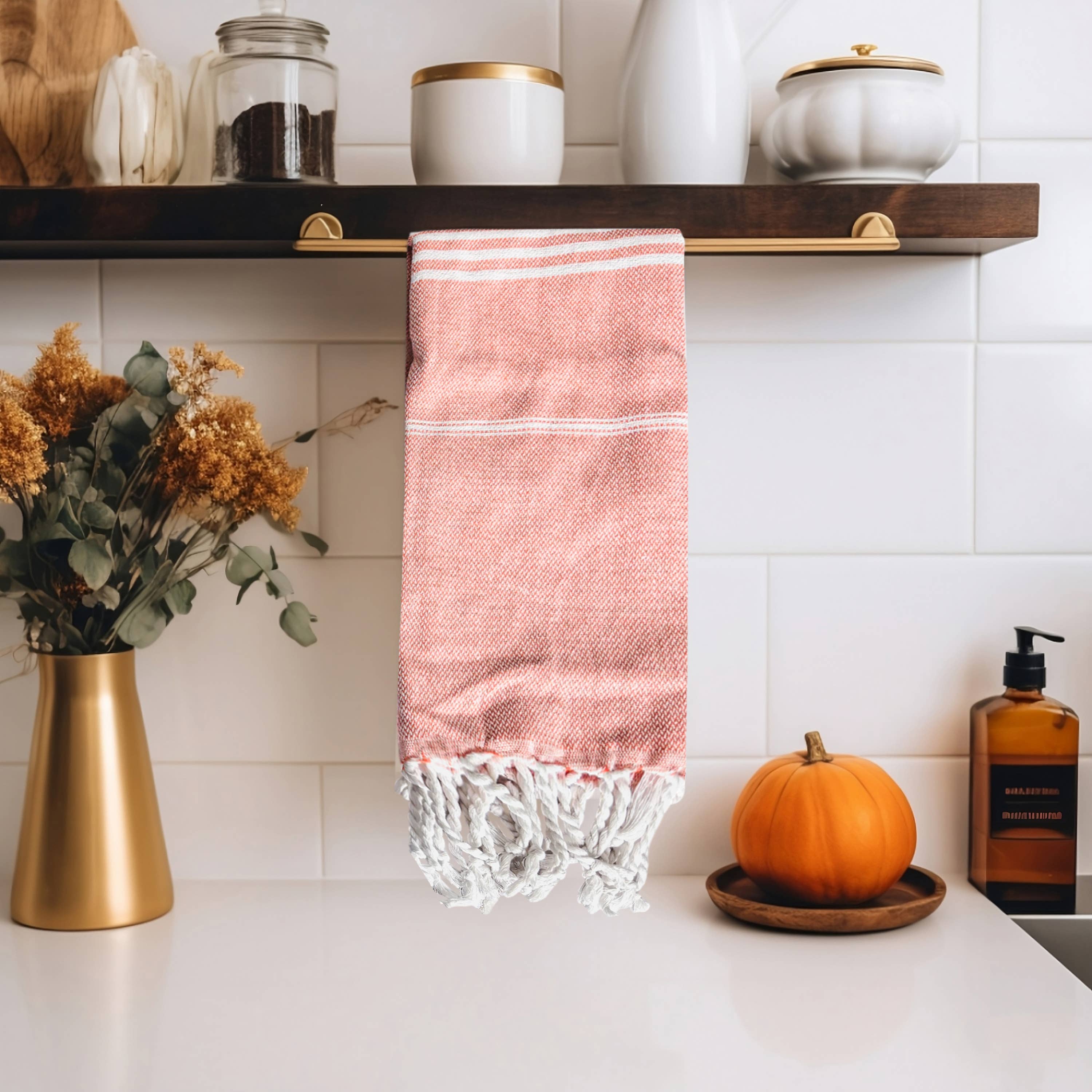Fall Kitchen Hand Towels, Orange Cotton Dish Towels Tassels - Zen&Zip