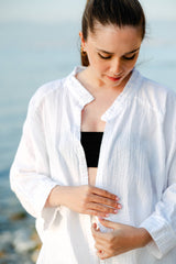 Evil Eye Muslin Kimono Robe / Poncho by Moa | White - Zen&Zip
