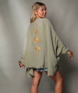 Muslin Kimono Robe with Golden Moon Phases by Moa | Green - Zen&Zip