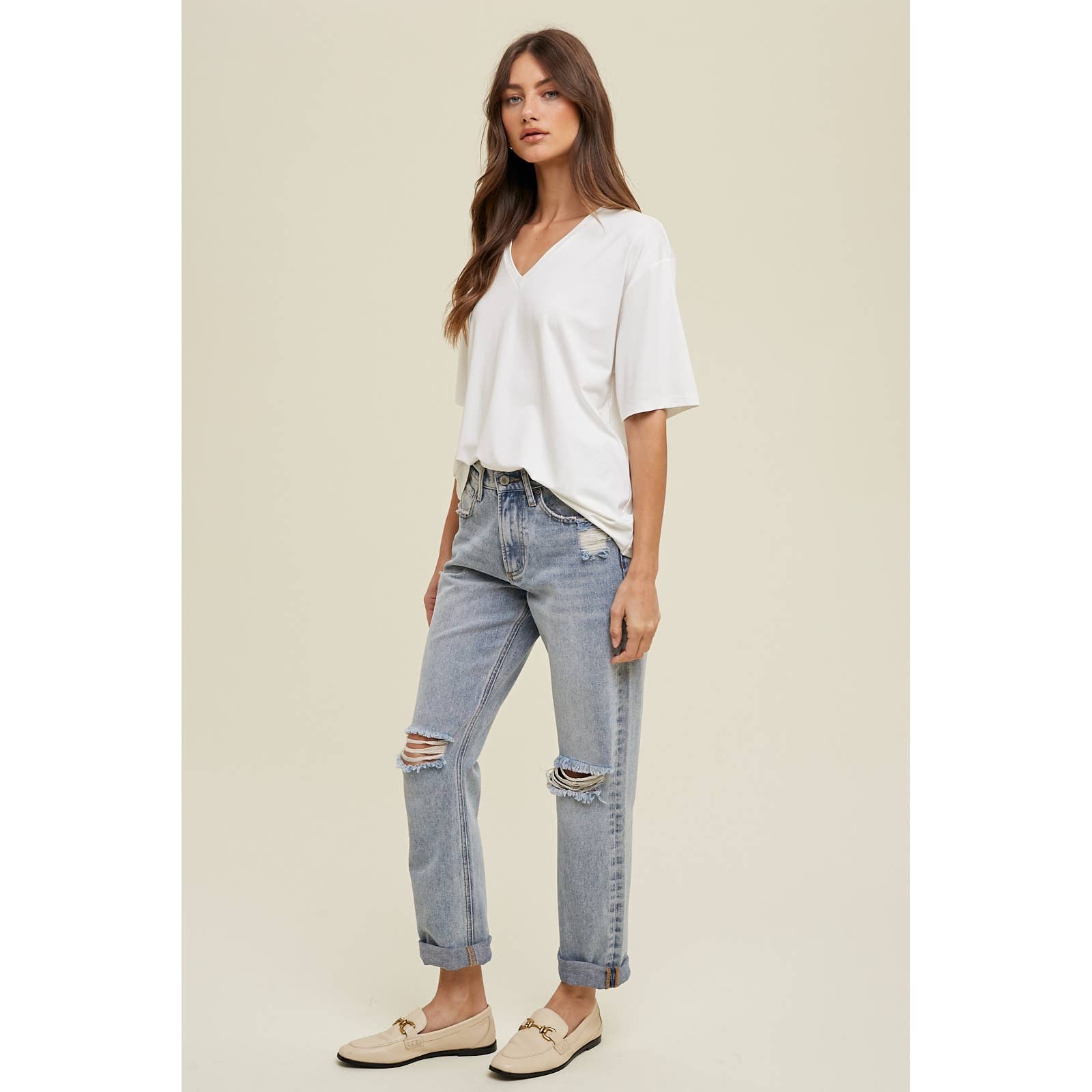 Drop Shoulder V-Neck Top by Wishlist Apparel | Off White - Zen&Zip