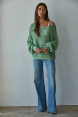 Crochet Round Neck Long Sleeve Sweater by By Together | Jade Green - Zen&Zip