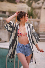 Striped Beach Cover Up by Moa | Black - Zen&Zip