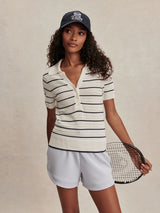 Wren Knit Polo by Varley | White/Blue Nights