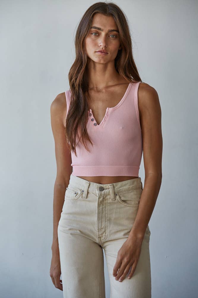 Henley Ribbed Modal Tank by By Together | Powder Pink - Zen&Zip
