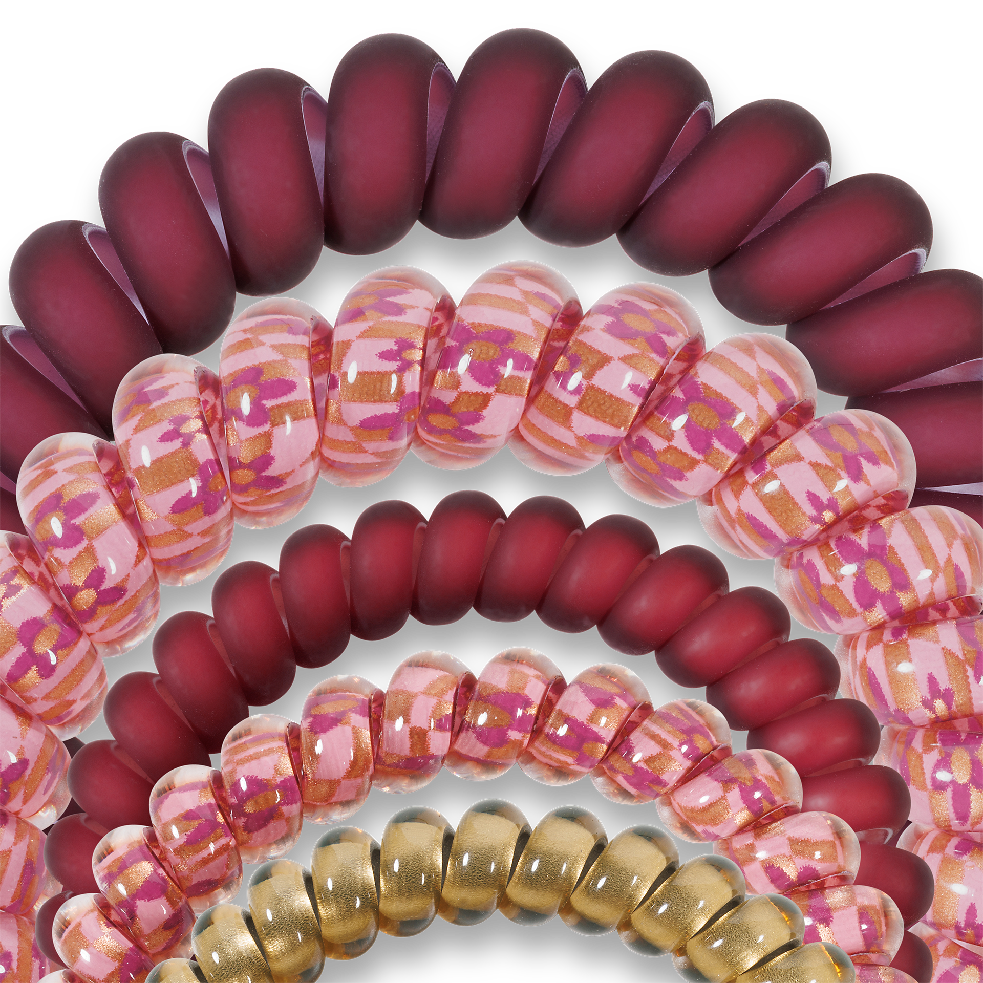 Burgundy Bliss - Mix Spiral Hair Coils, Hair Ties, 5-pack