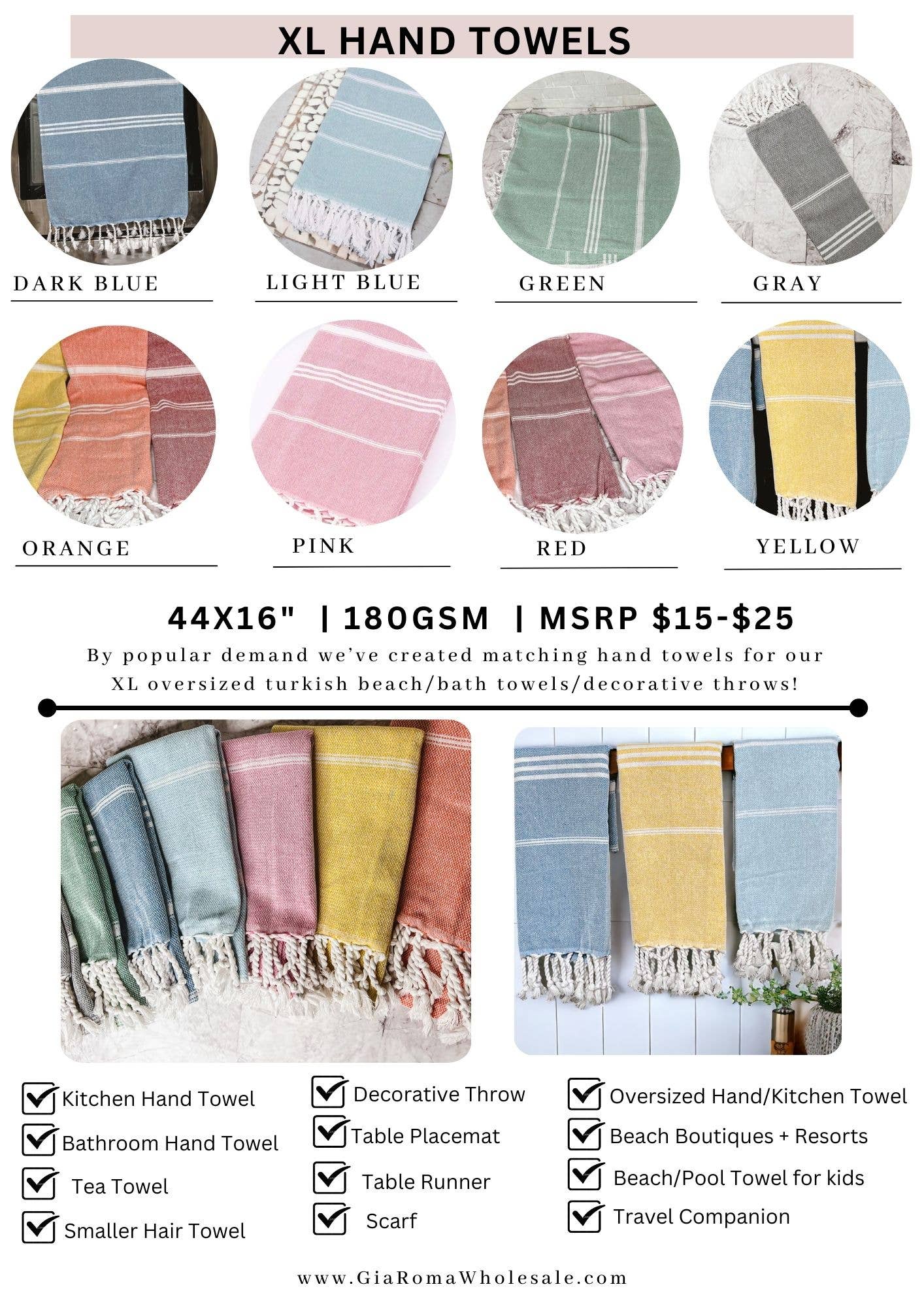 Kitchen or Bathroom Hand Towels with Tassels, Turkish Cotton - Zen&Zip