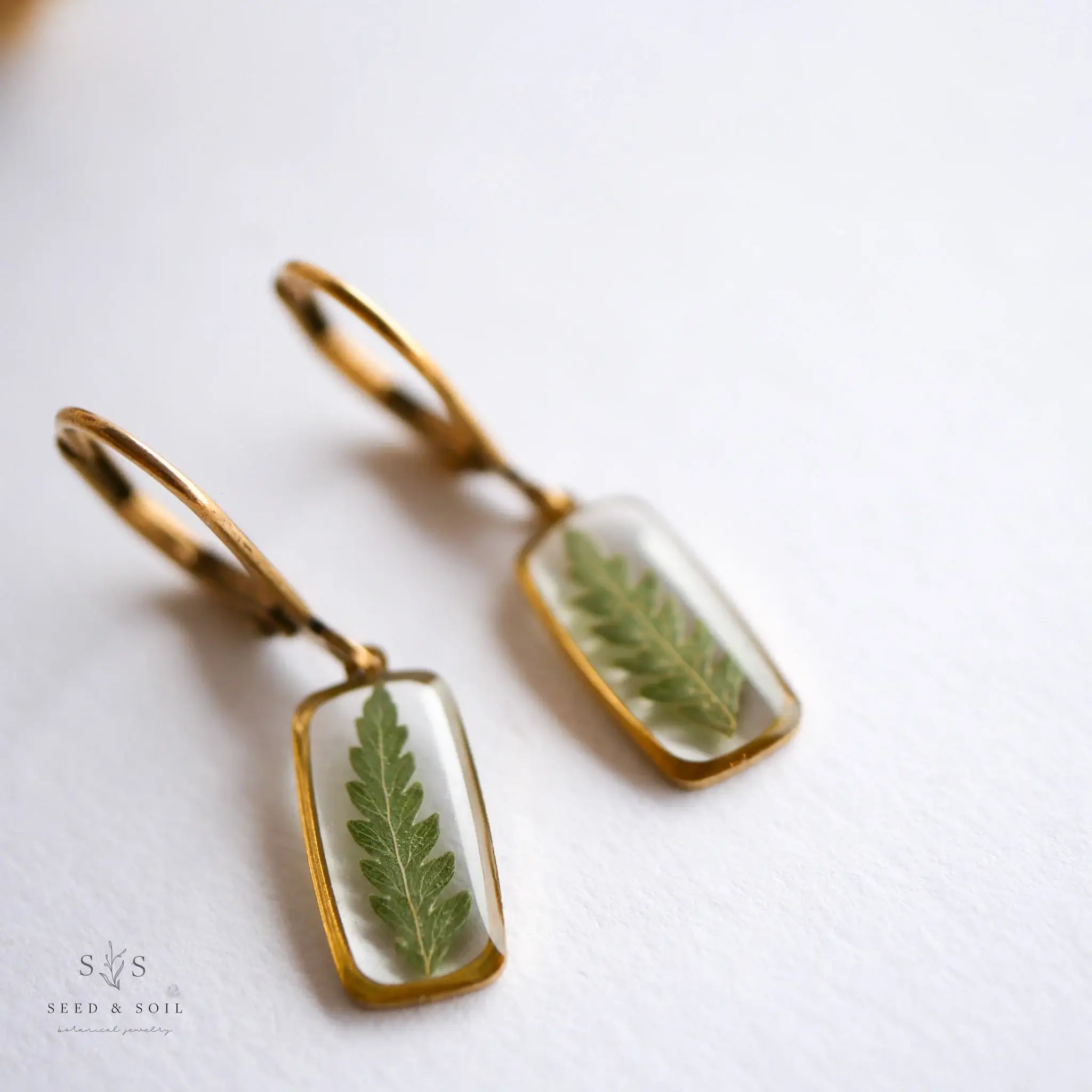 Tiny Rectangle Huggie Hoops: Fern - Zen&Zip