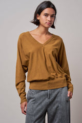 V-Neck Drop Shoulder Sweater by Fashion Week | Caramel