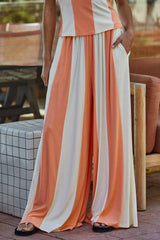 Knit Striped Wide Leg Pants by By Together | Neon Salmon Cream - Zen&Zip
