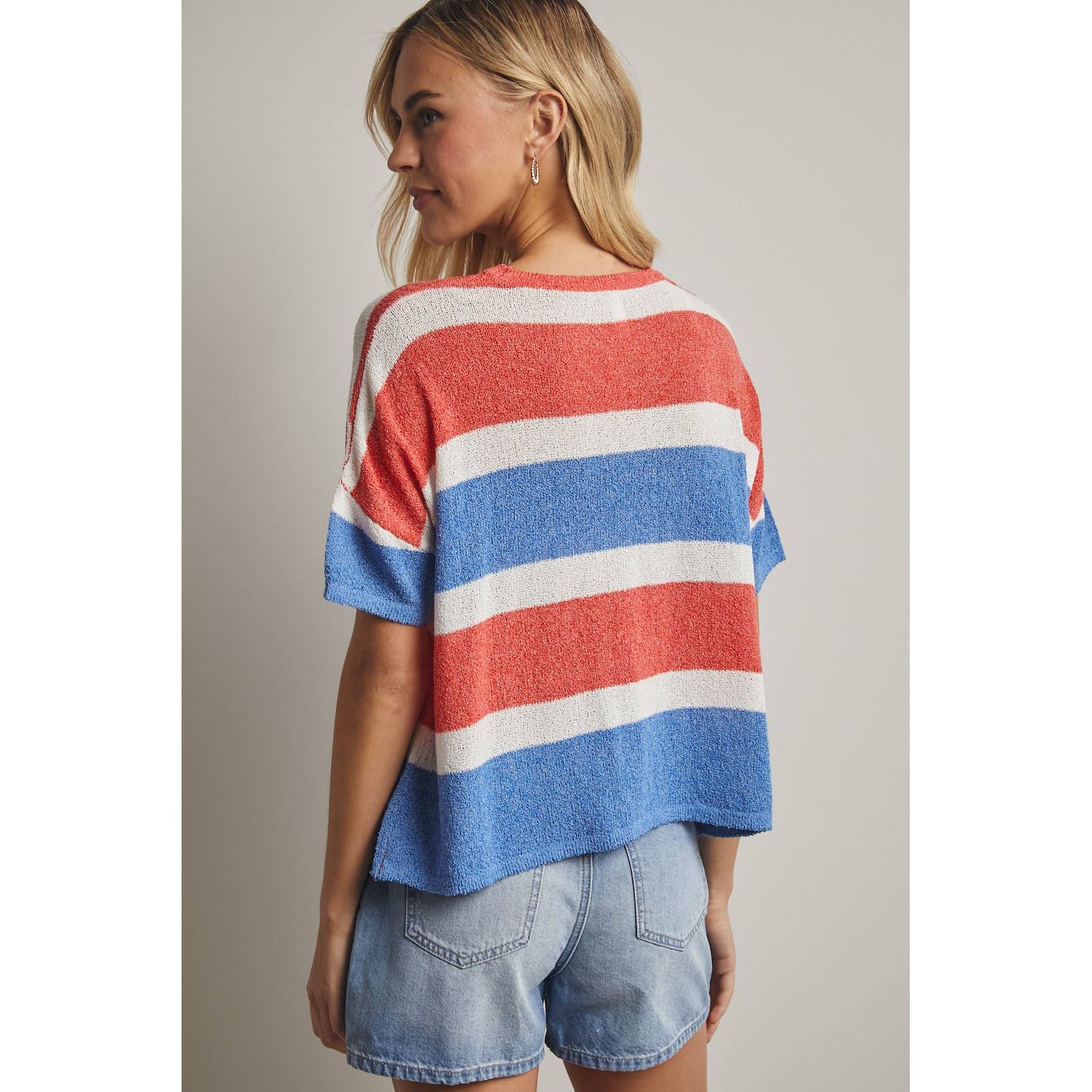 Striped Boxy Sweater Top by Wishlist Apparel | Blue/Red - Zen&Zip