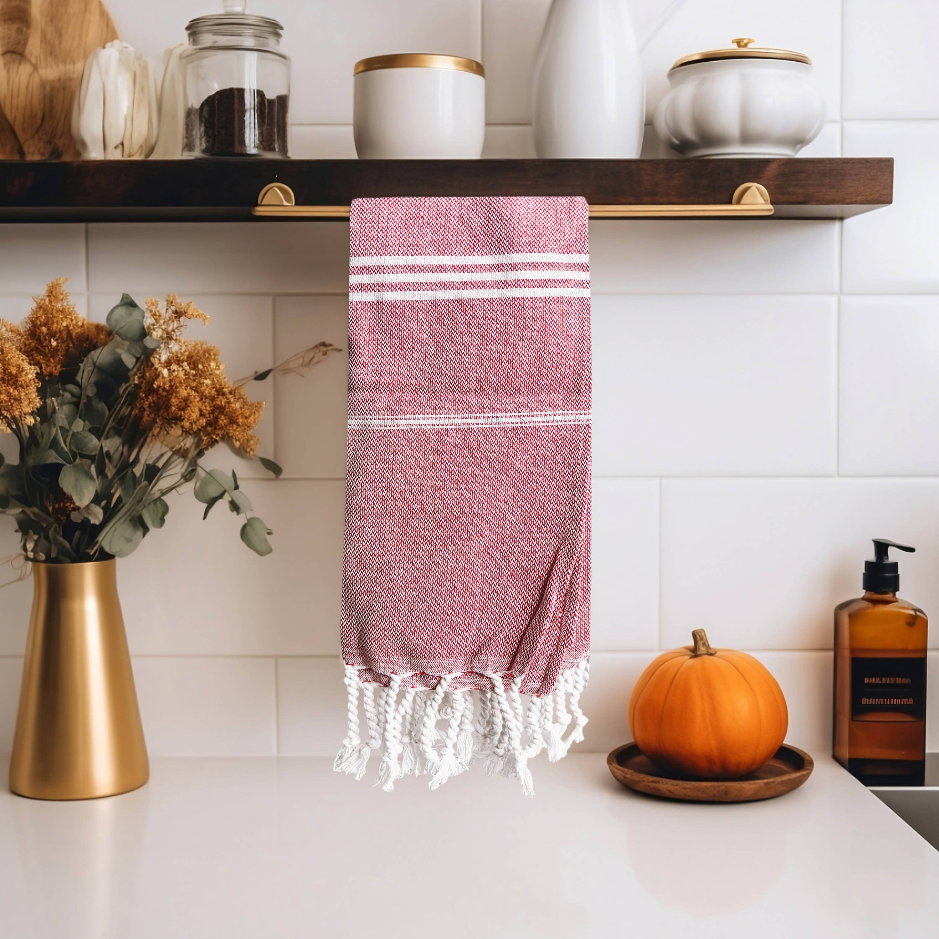 Fall Kitchen Hand Towels, Orange Cotton Dish Towels Tassels - Zen&Zip