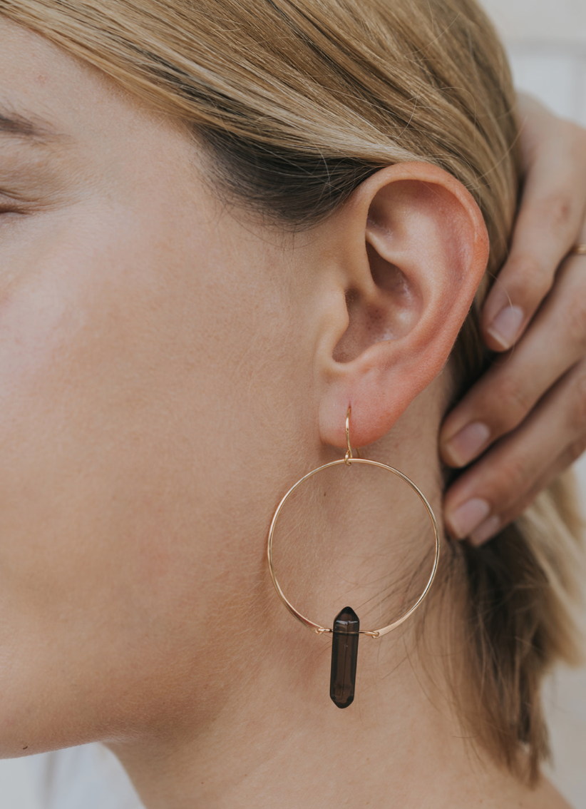 Hoops - Smoky Quartz - Gold Earrings