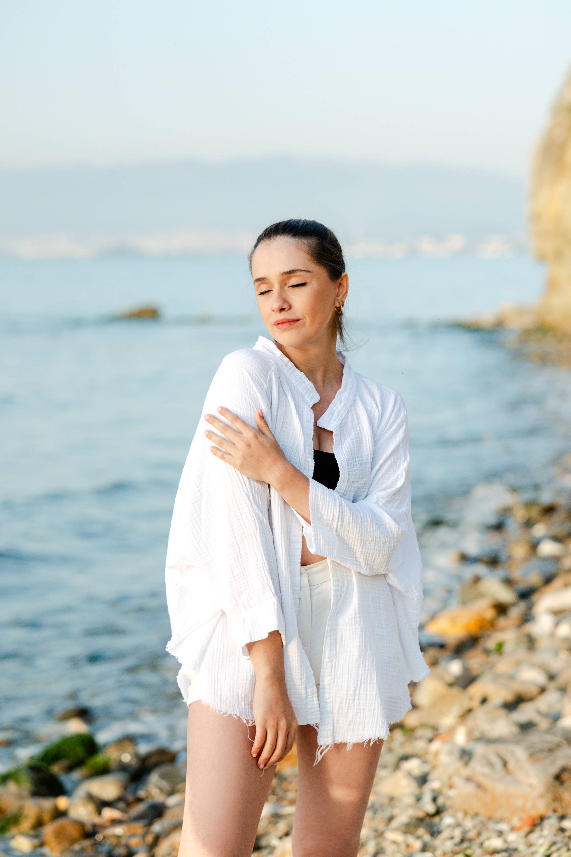 Evil Eye Muslin Kimono Robe / Poncho by Moa | White - Zen&Zip