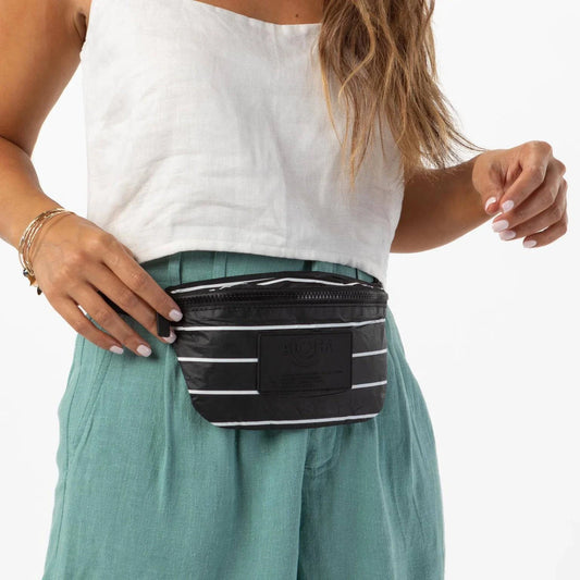 Pinstripe Mini Hip Pack by Aloha Collection | Black/White - Zen&Zip