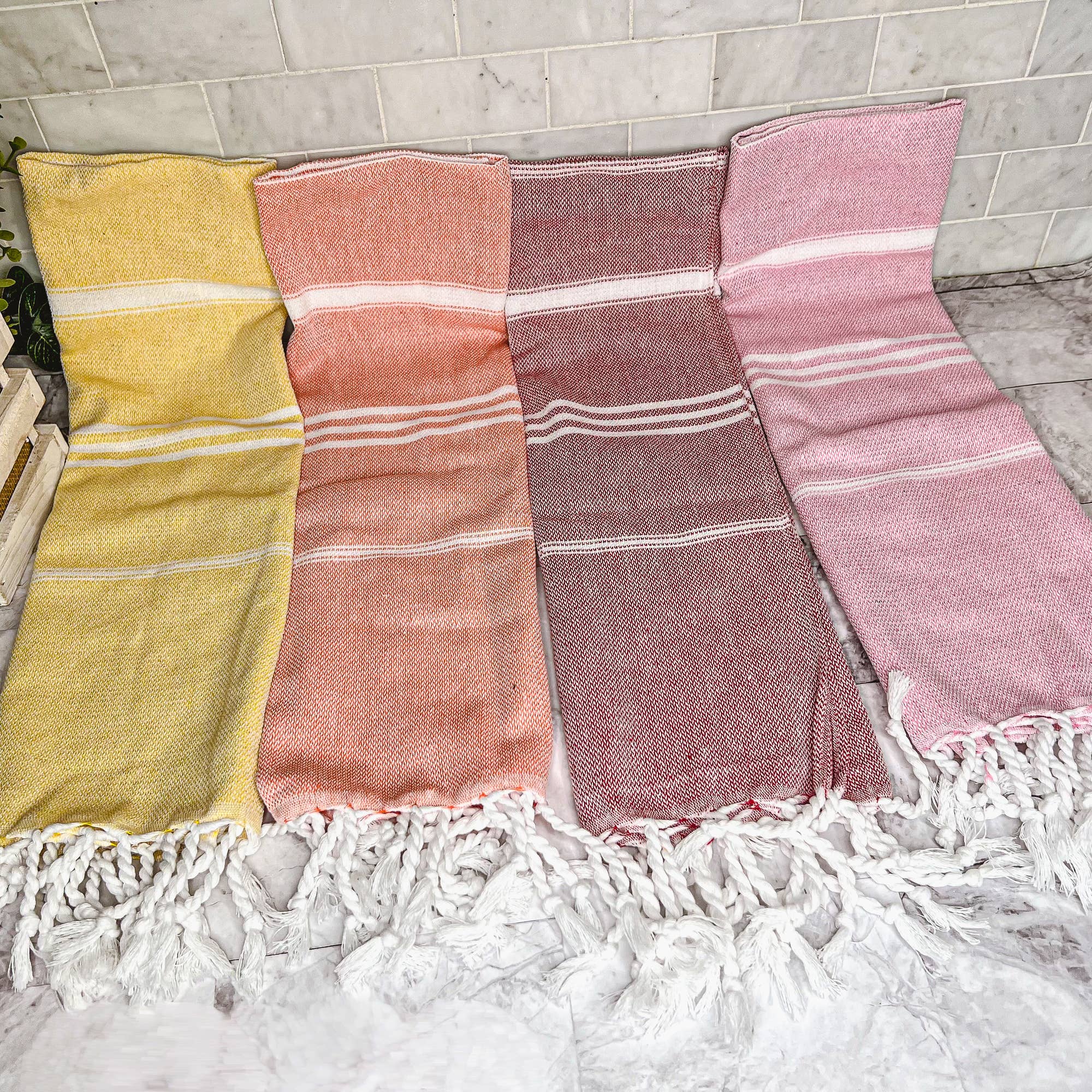 Kitchen or Bathroom Hand Towels with Tassels, Turkish Cotton - Zen&Zip