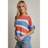 Striped Boxy Sweater Top by Wishlist Apparel | Blue/Red - Zen&Zip