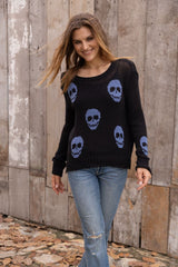 Multiple Skulls Cotton Crew by Wooden Ships | Black/Denim Heather