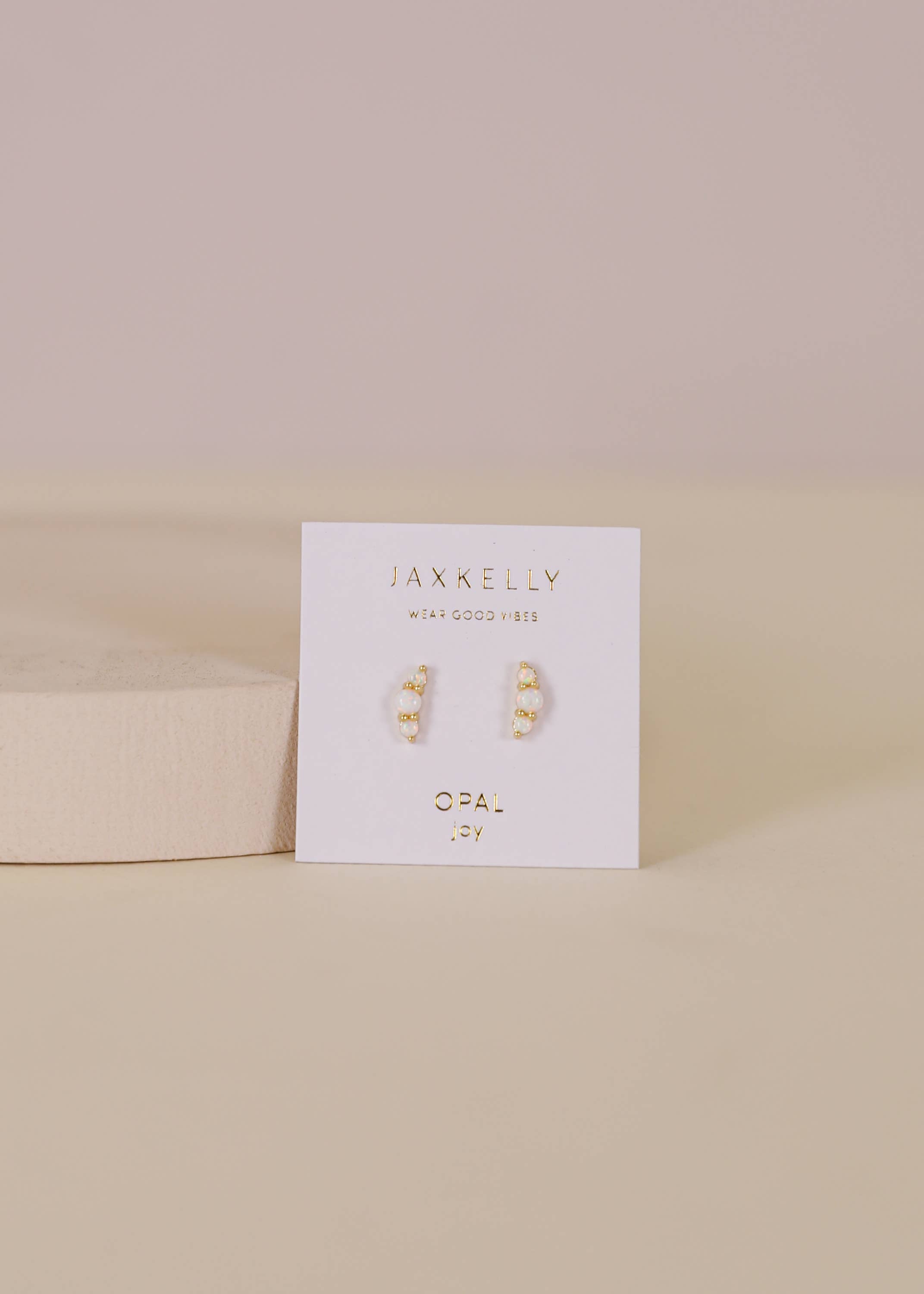 Crescent Gold Earrings by JaxKelly | White Opal - Zen&Zip