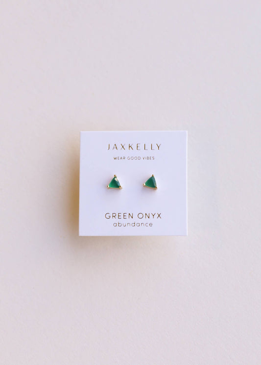 Mini Energy Gem Gold Earrings by JaxKelly | Green Onyx - Zen&Zip