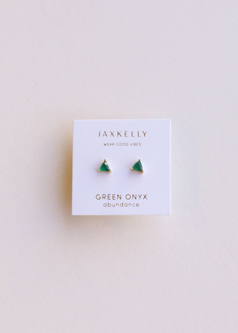Mini Energy Gem Gold Earrings by JaxKelly | Green Onyx - Zen&Zip