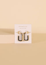 Black Enamel Large Rectangle Hoop Earrings