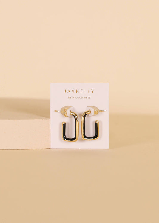 Large Rectangle Hoop Earrings by JaxKelly| Black Enamel - Zen&Zip