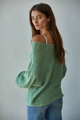 Crochet Round Neck Long Sleeve Sweater by By Together | Jade Green - Zen&Zip