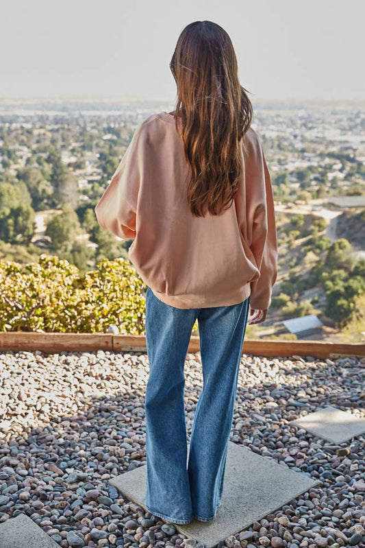 Crew Neck Long Sleeve Sweatshirt by By Together | Light Apricot - Zen&Zip