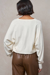 V-Neck Drop Shoulder Sweater by Fashion Week| Ivory