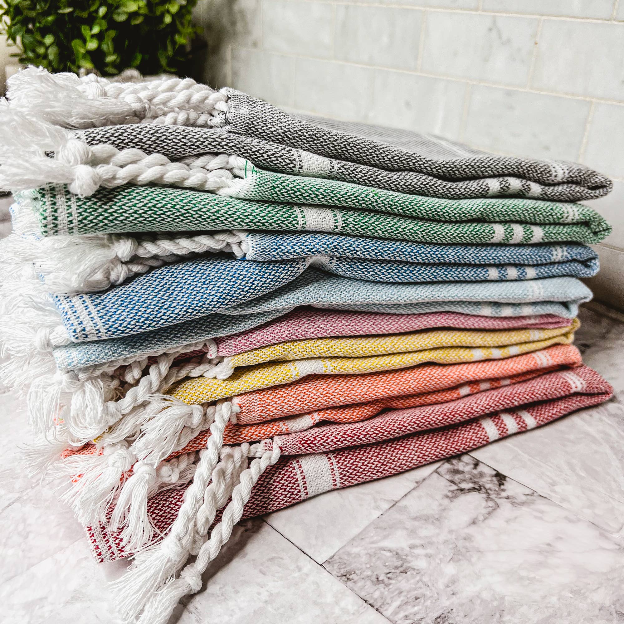 Kitchen or Bathroom Hand Towels with Tassels, Turkish Cotton - Zen&Zip