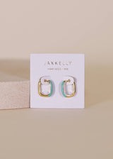 Color Dipped Rectangle Hoop Earrings - Sea Green Enamel