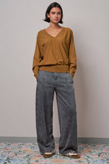 V-Neck Drop Shoulder Sweater by Fashion Week | Caramel