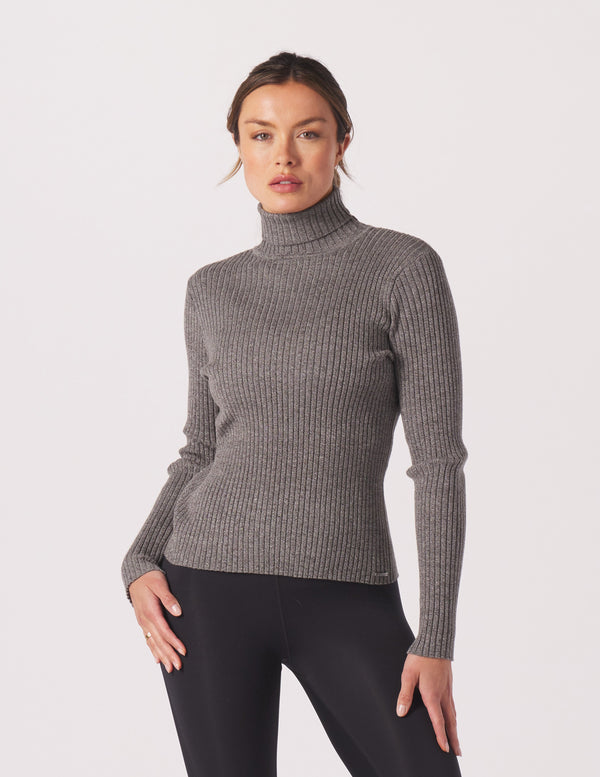 Glyder Couture Rib Turtleneck in Charcoal Heather