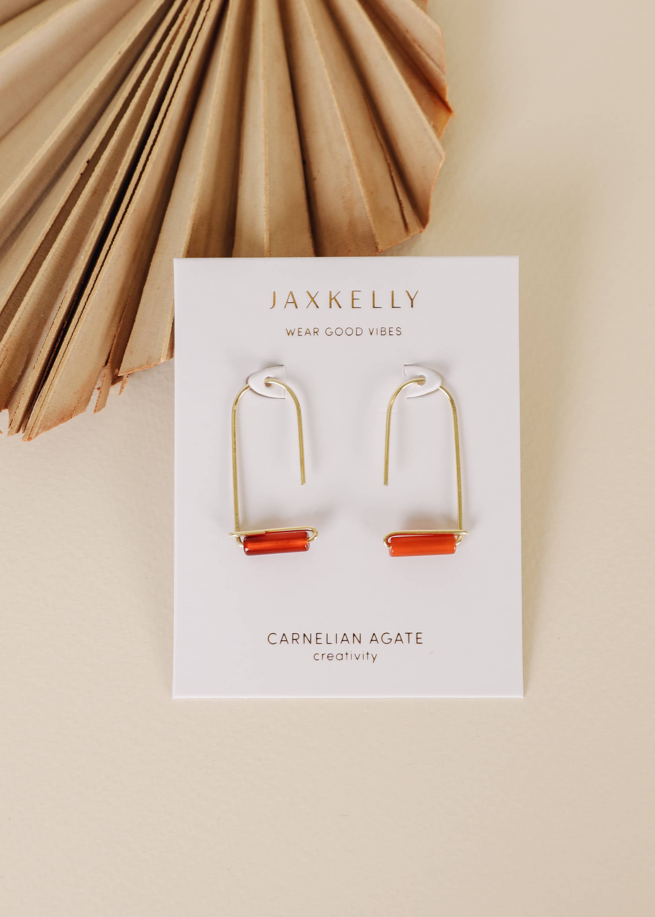 Drop - Carnelian Agate - Gold Earrings