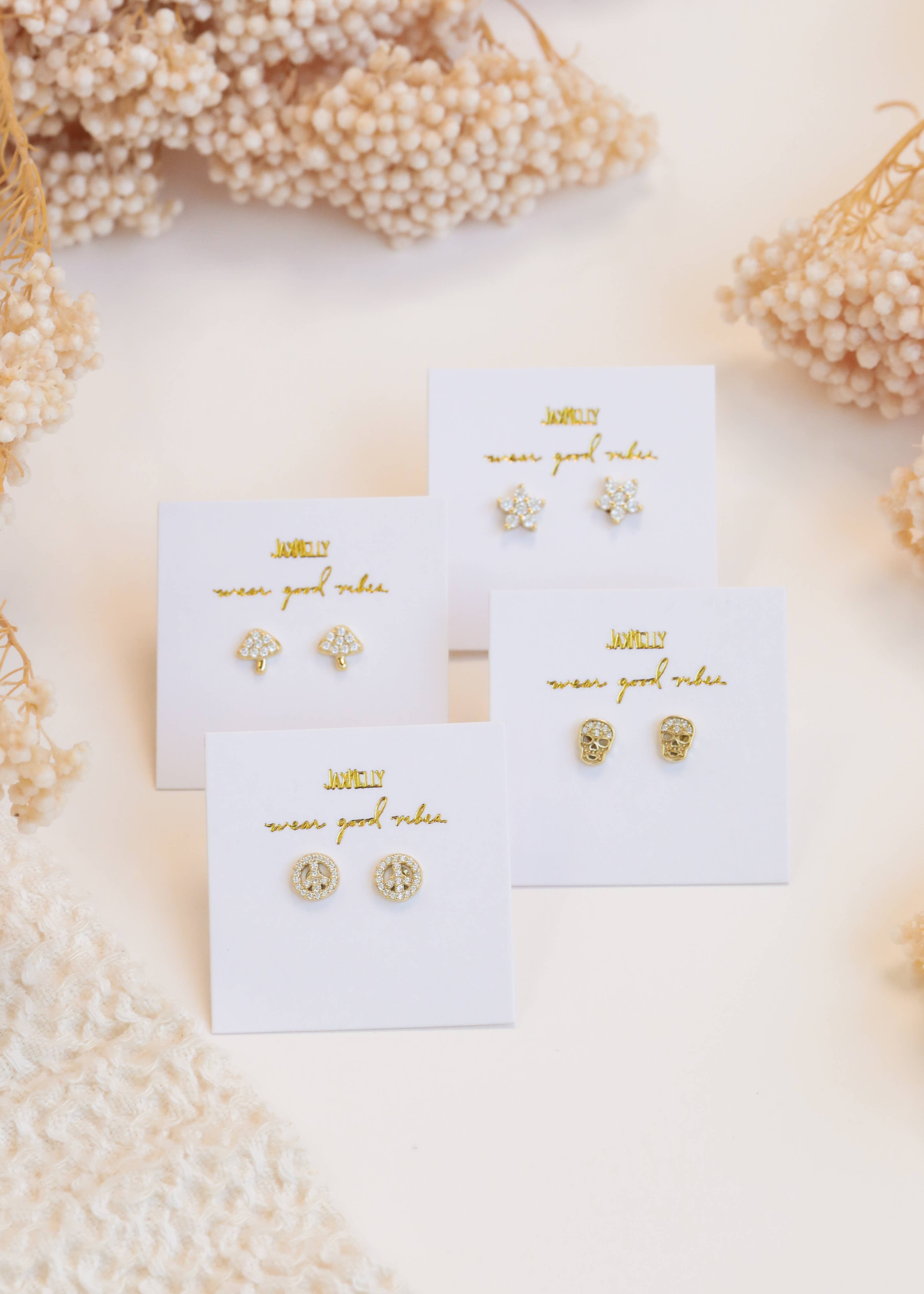 Pave Stud - Flower - Gold Earrings