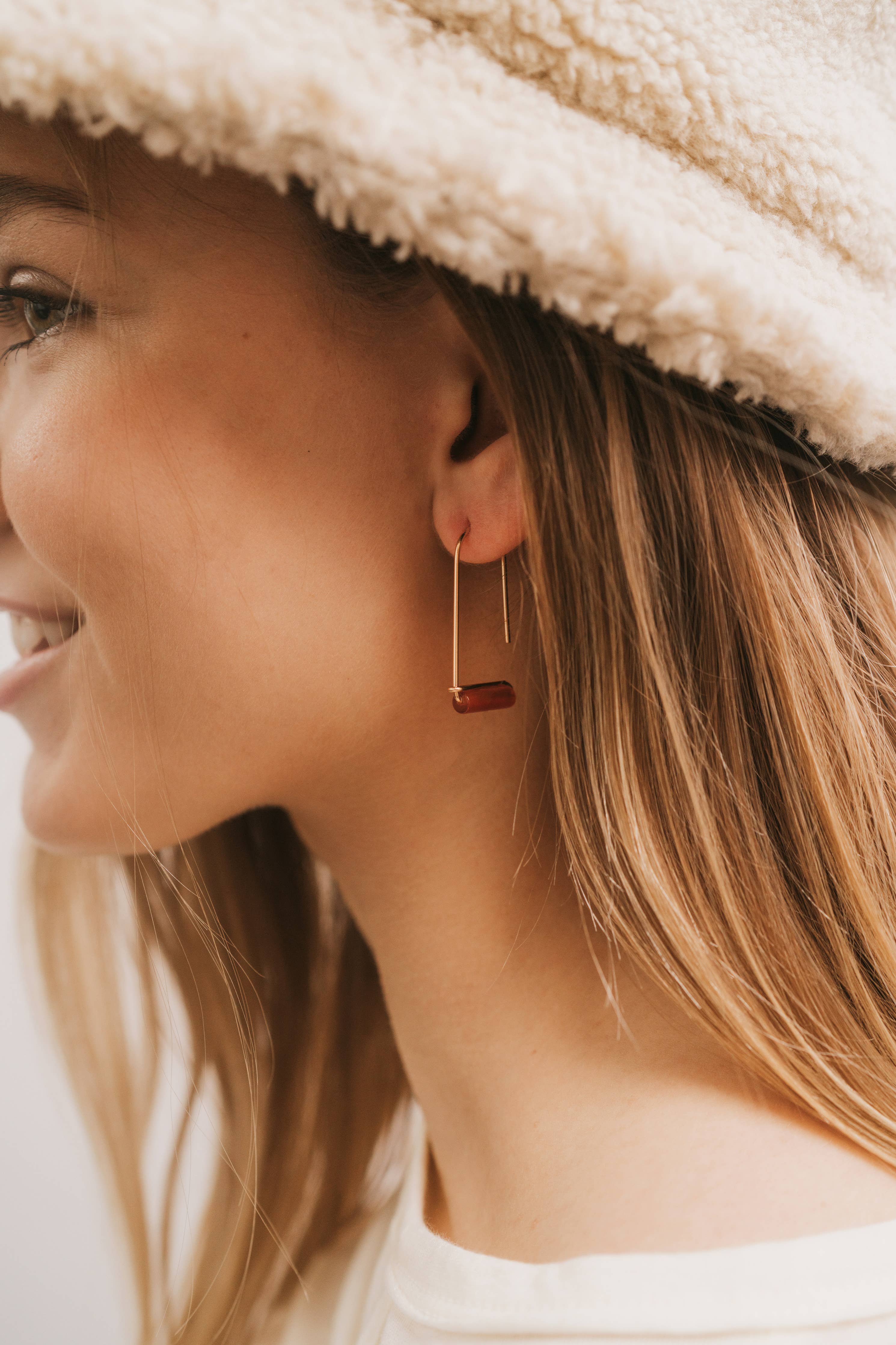 Drop - Carnelian Agate - Gold Earrings