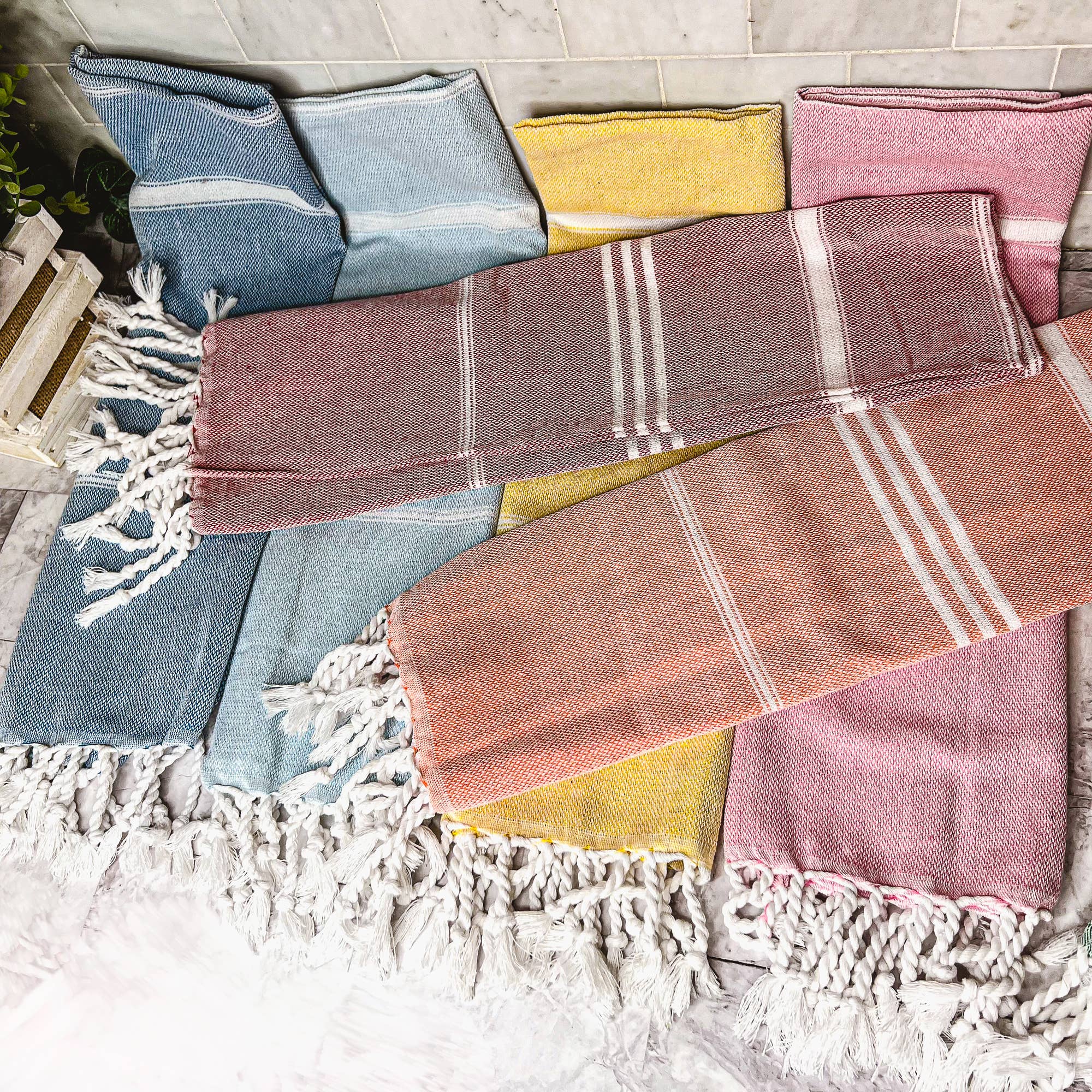 Kitchen or Bathroom Hand Towels with Tassels, Turkish Cotton - Zen&Zip