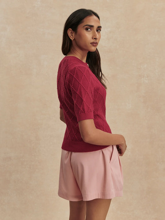 Merryn Diamond Knit Top by Varley | Rich Raspberry