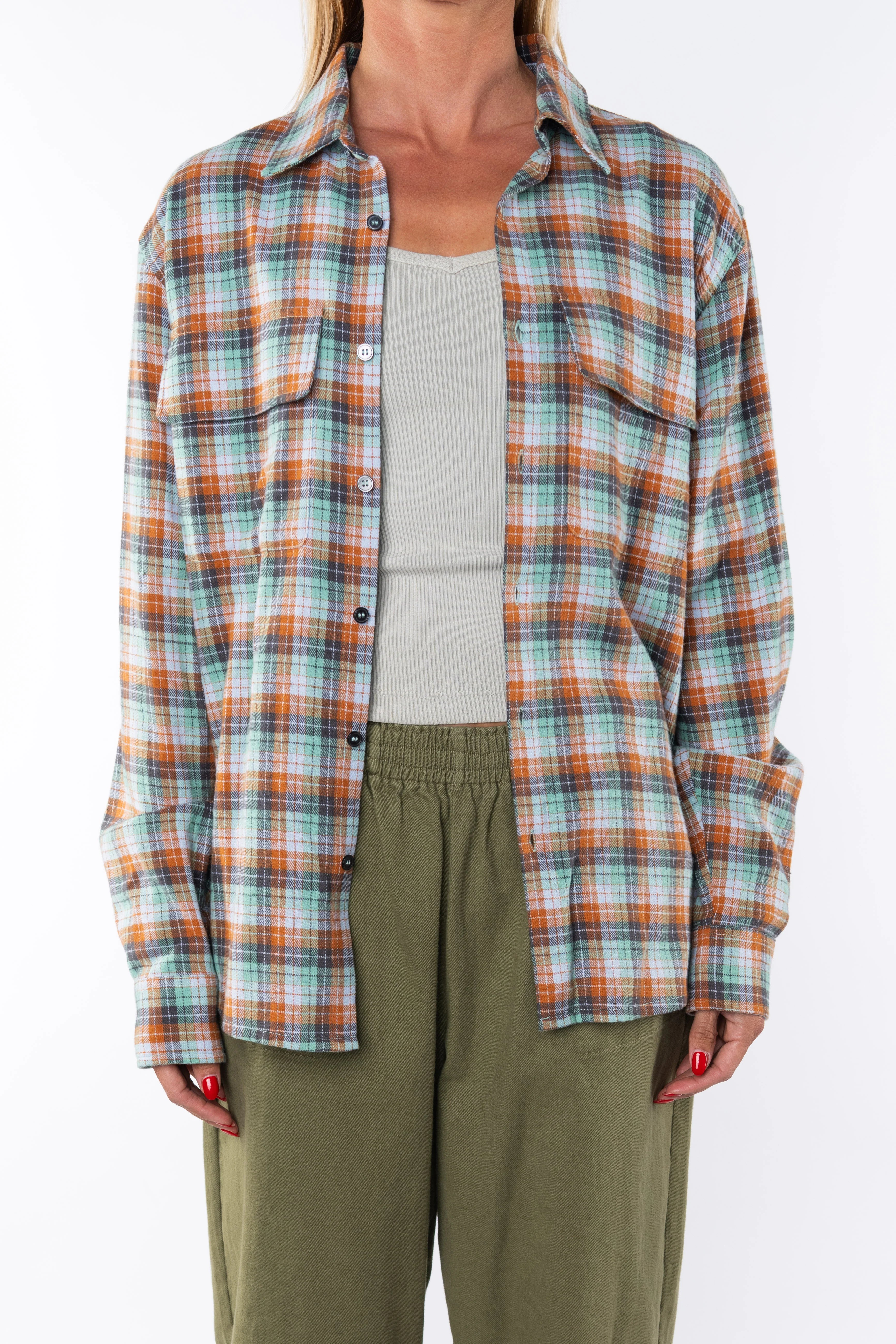 Summer Softy Plaid Shirt by Ariko LA | Green/Orange