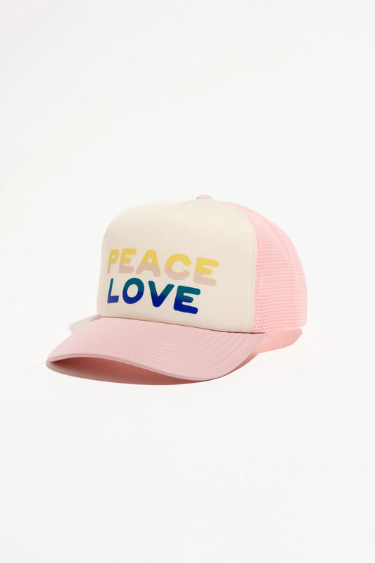 Peace Love Trucker Hat by Spiritual Gangster | Canvas/Pink Dunes
