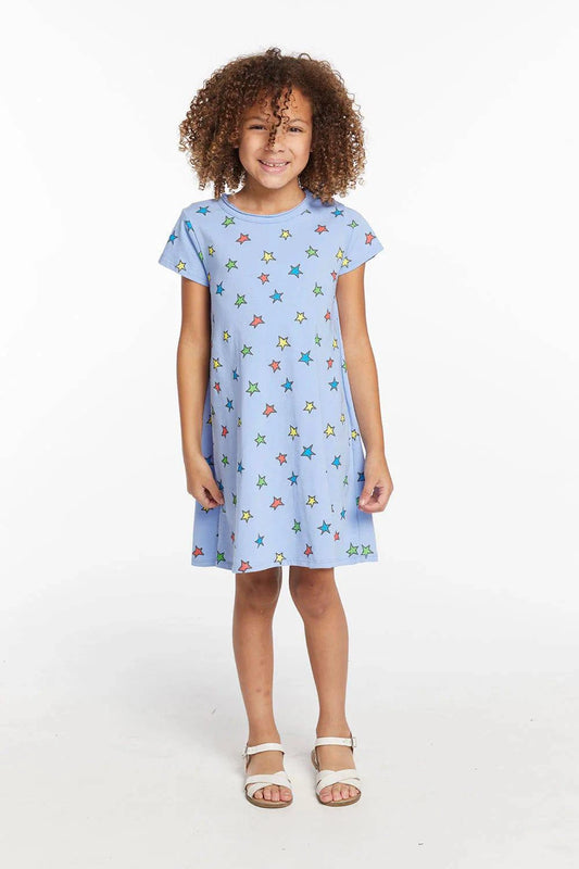 Colored Stars Dress by Chaser Kids | Blue Hydrangea - Zen&Zip