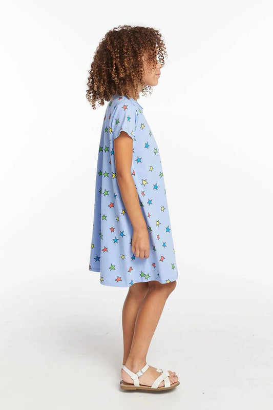 Colored Stars Dress by Chaser Kids | Blue Hydrangea - Zen&Zip