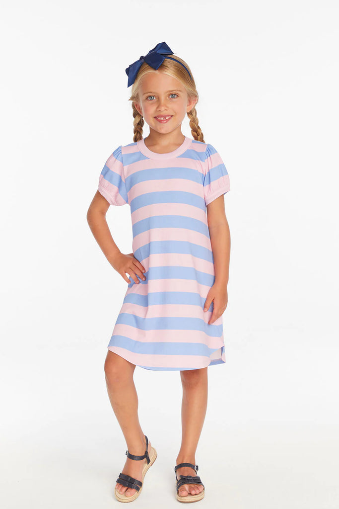 Puff Sleeve Bubblegum Stripe Dress