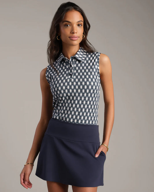 Course to Court Sleeveless Polo by Rhone | Navy Blue Retro Diamond