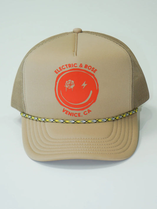 Smiley Trucker Hat by Electric and Rose | Beige/Orange