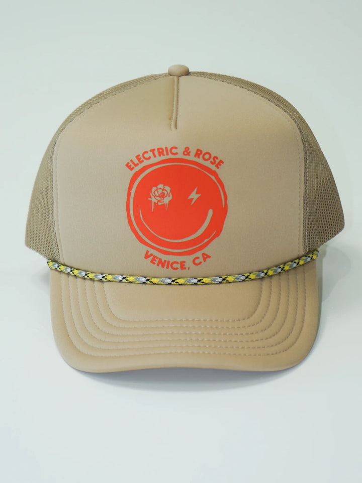 Smiley Trucker Hat by Electric and Rose | Beige/Orange