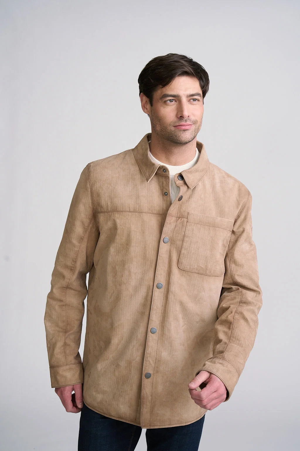 Dustin UF Textured Leather Shirt by Mauritius | Sand