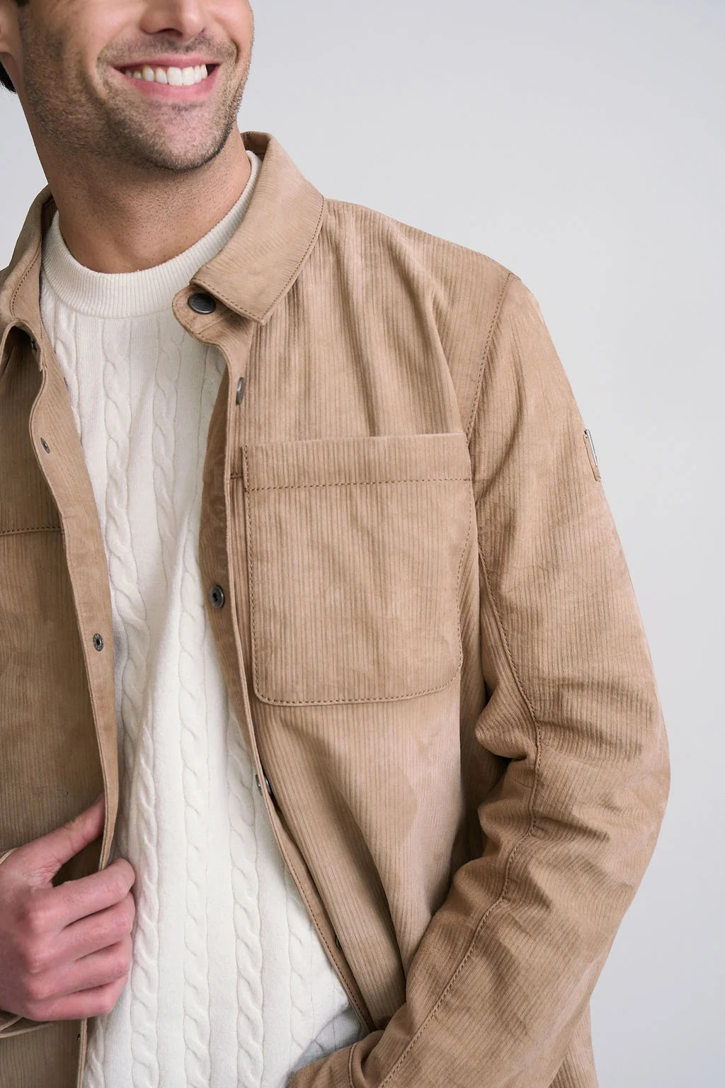 Dustin UF Textured Leather Shirt by Mauritius | Sand