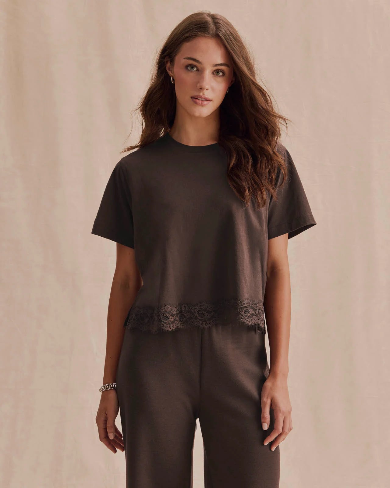 Lainey Lace Trim SS Tee by Splendid | Java