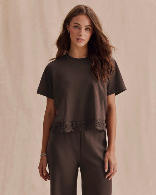 Lainey Lace Trim SS Tee by Splendid | Java